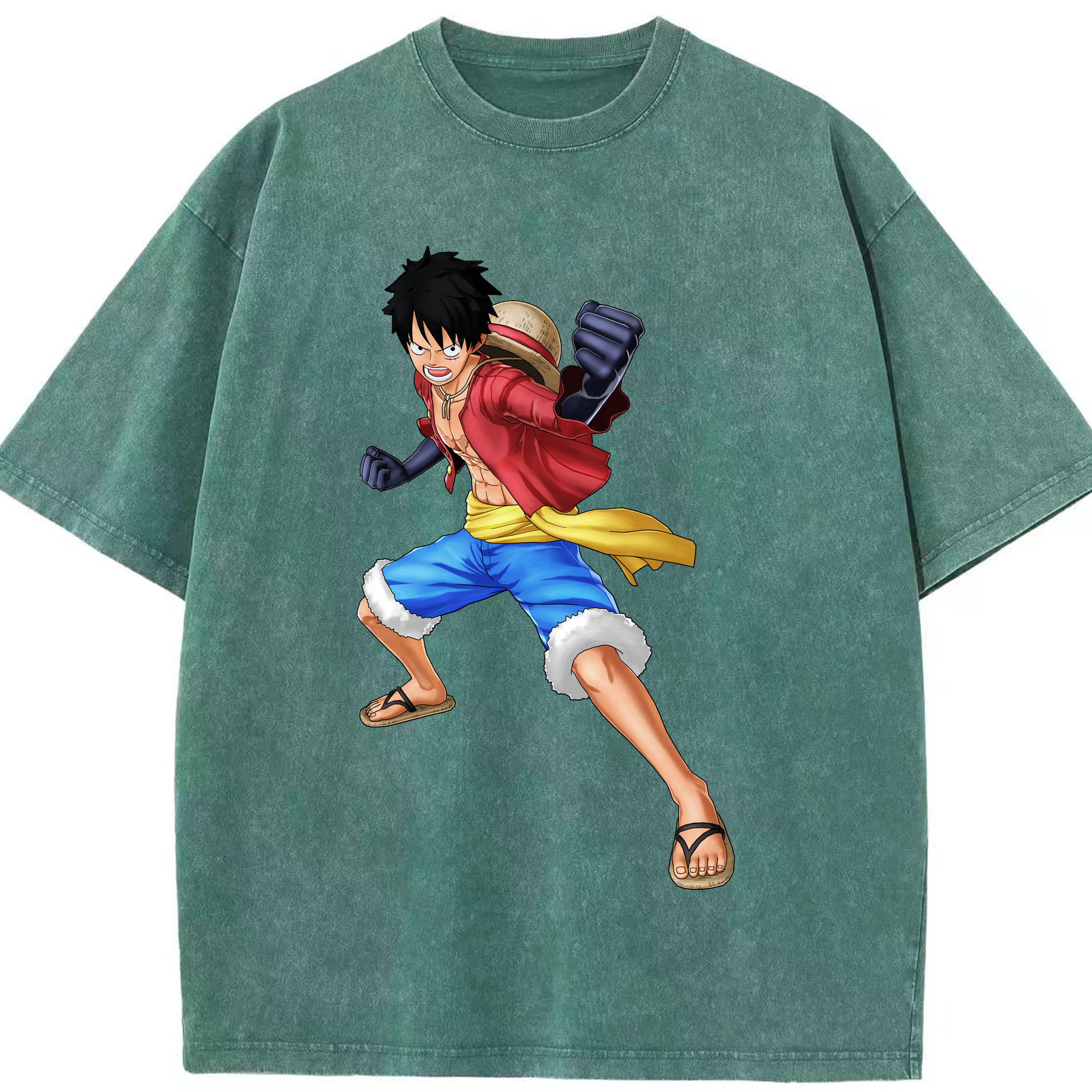 ワンピース モンキー・D・ルフィ ONE PIECE Monkey D. Luffy 綿100% ヴィンテージ風 半袖Tシャツ（フロントプリント）
